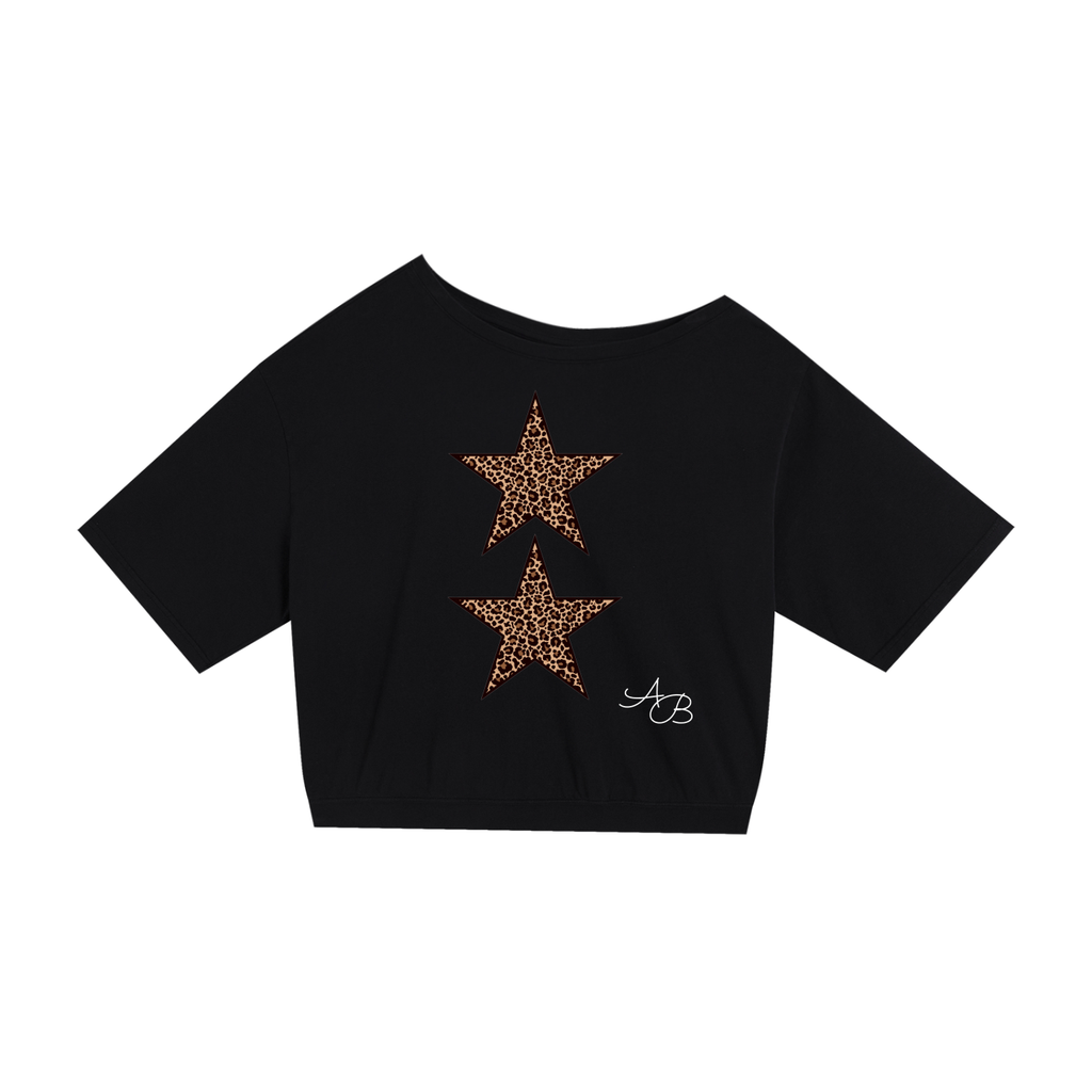 Asymmetric Shoulder Oversized Cheetah Star T-Shirt